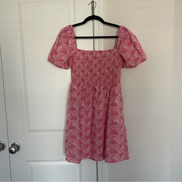 J.Crew Puff Sleeve Smocked Mini Dress Dandelion Swirl Size Medium - Picture 2 of 8